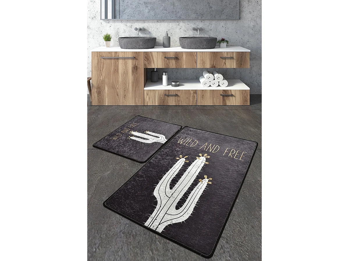 Alfombra de baño Set (2 piezas) Wild and Free DJT blanco negro