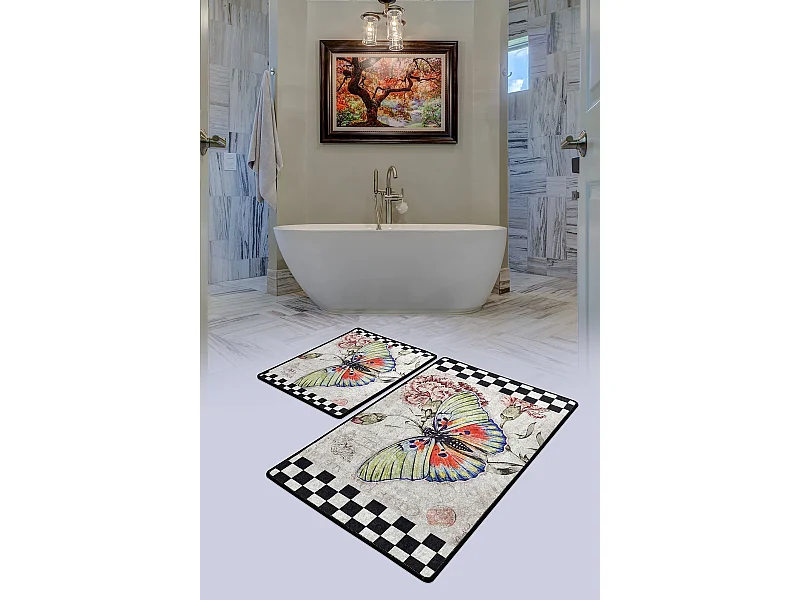 Alfombra de baño Set (2 piezas) Mariposa multicolor