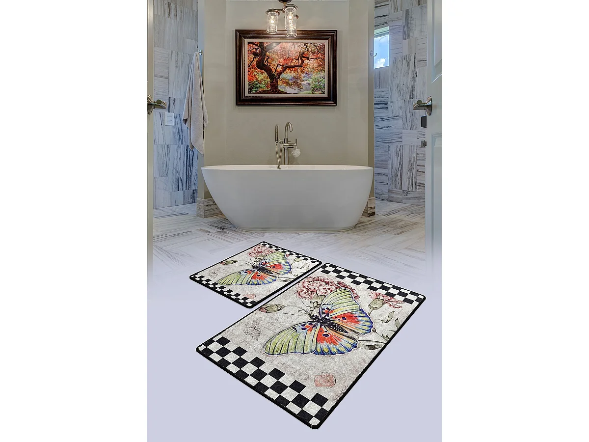 Alfombra de baño Set (2 piezas) Mariposa multicolor