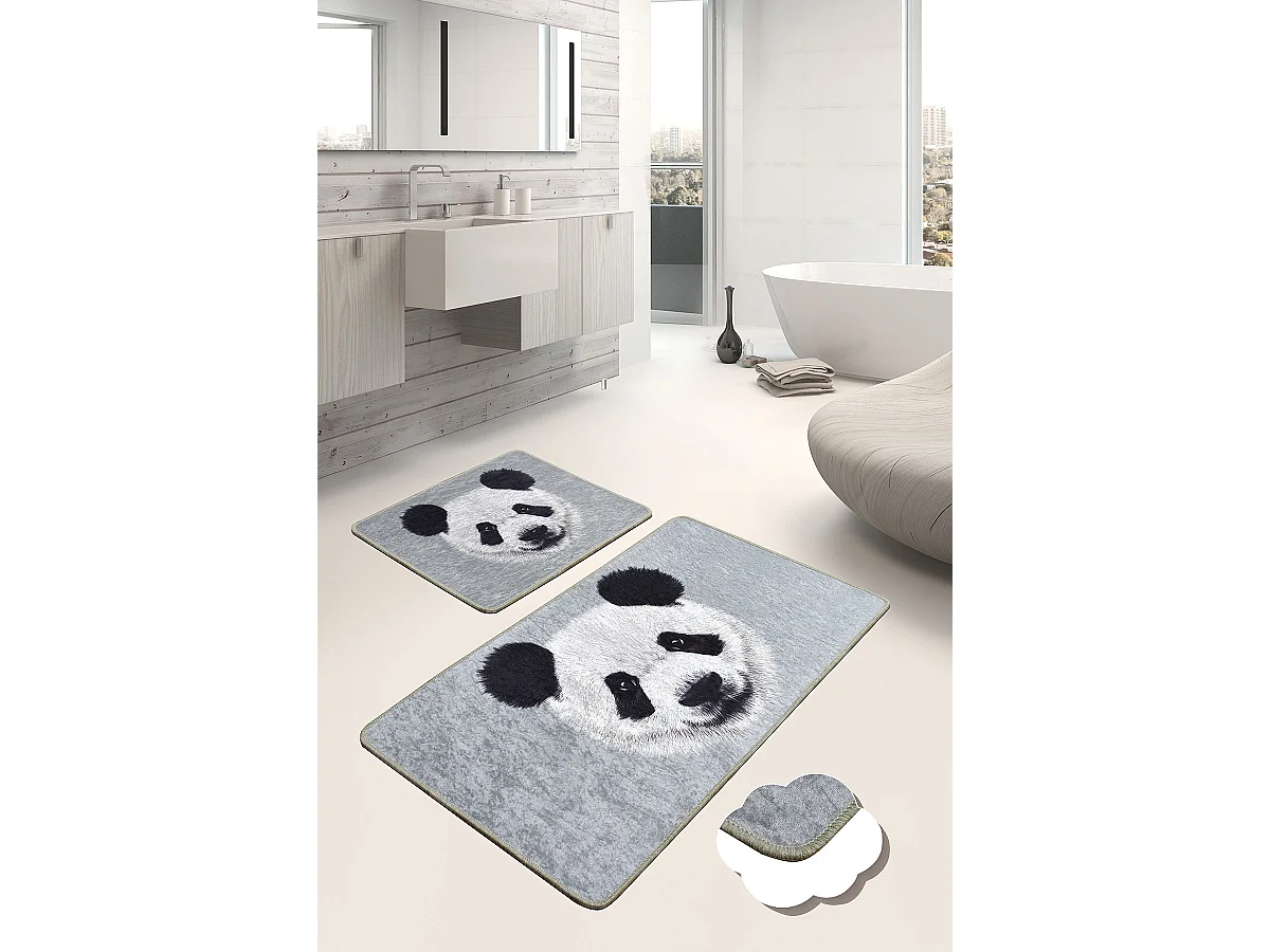 Alfombra de baño Set (2 piezas) Huge Panda DJT gris negro blanco