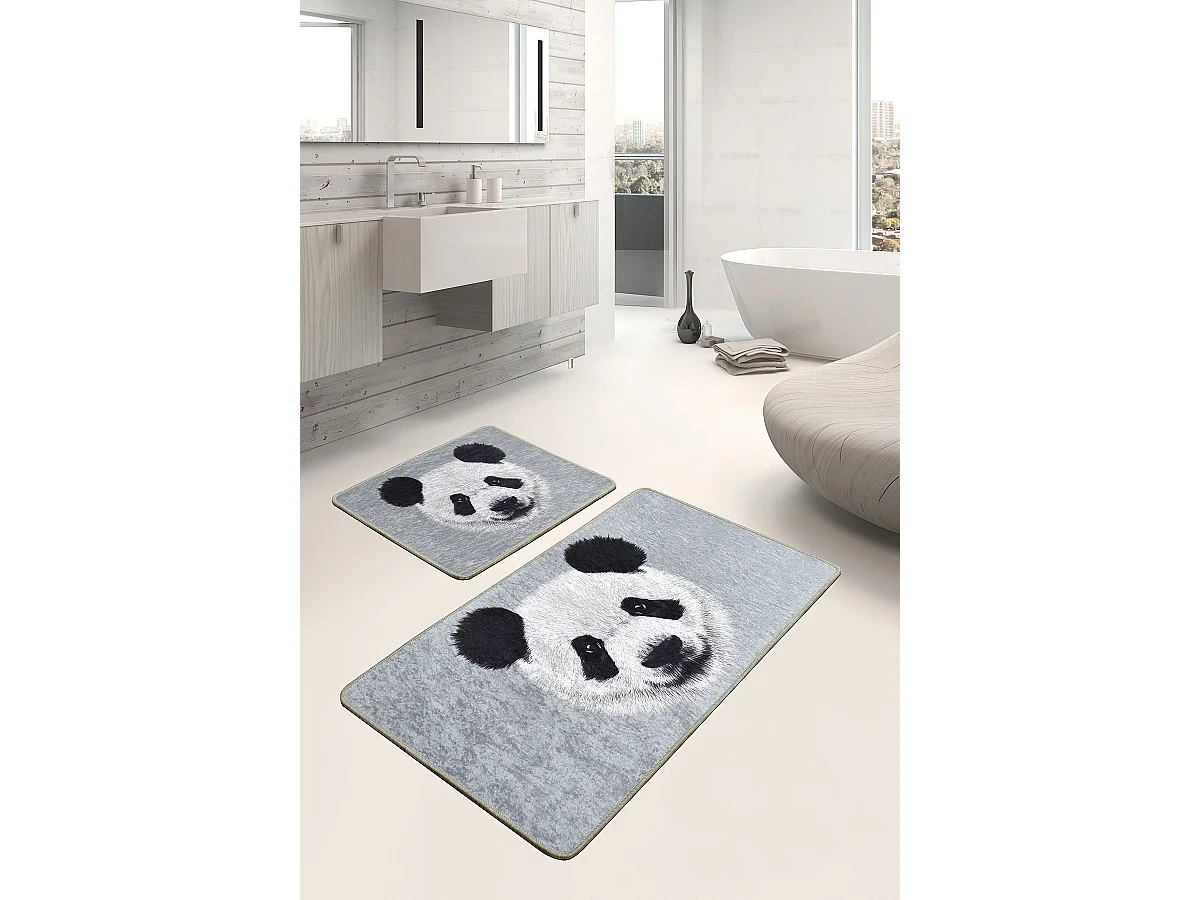 Alfombra de baño Set (2 piezas) Huge Panda DJT gris negro blanco