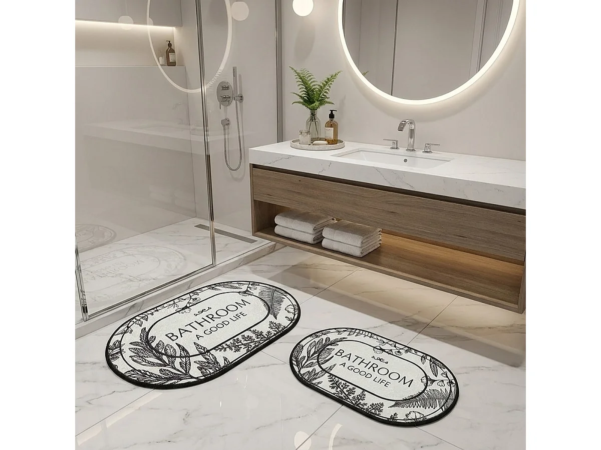 Set Badematten rutschfest 2 Stück aus Polyester Buena
