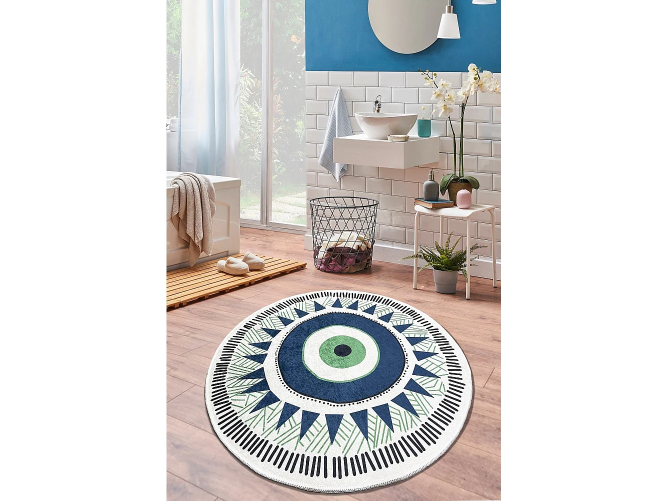 Alfombra de baño Occhio (120) verde gris azul oscuro verde