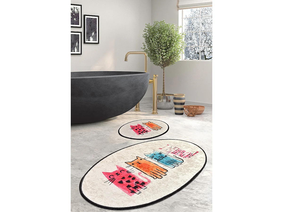 Set Badematten rutschfest waschbar 2-teilig Baby Cats