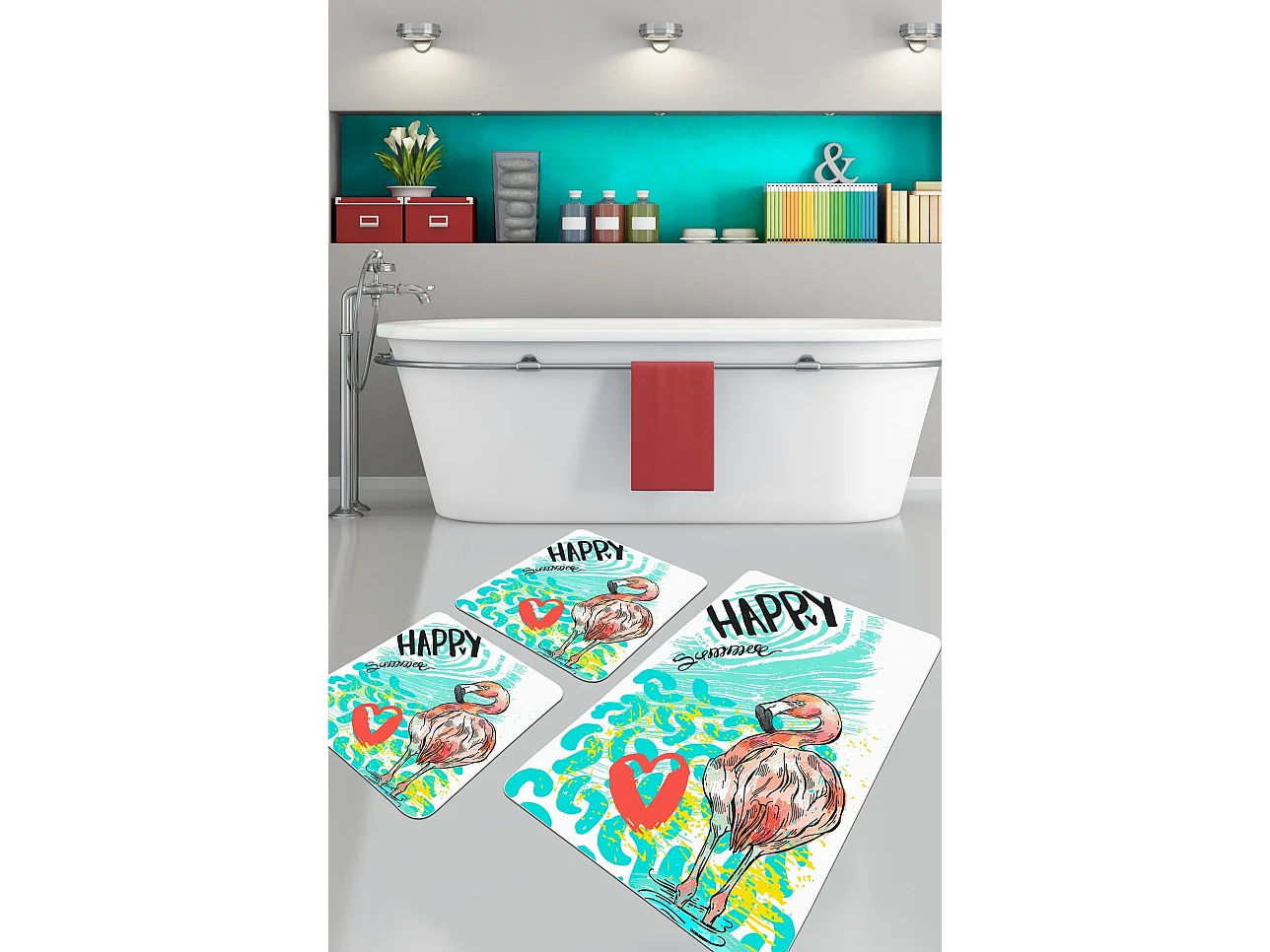 Alfombra de baño Set (3 piezas) Happy Flamingo multicolor