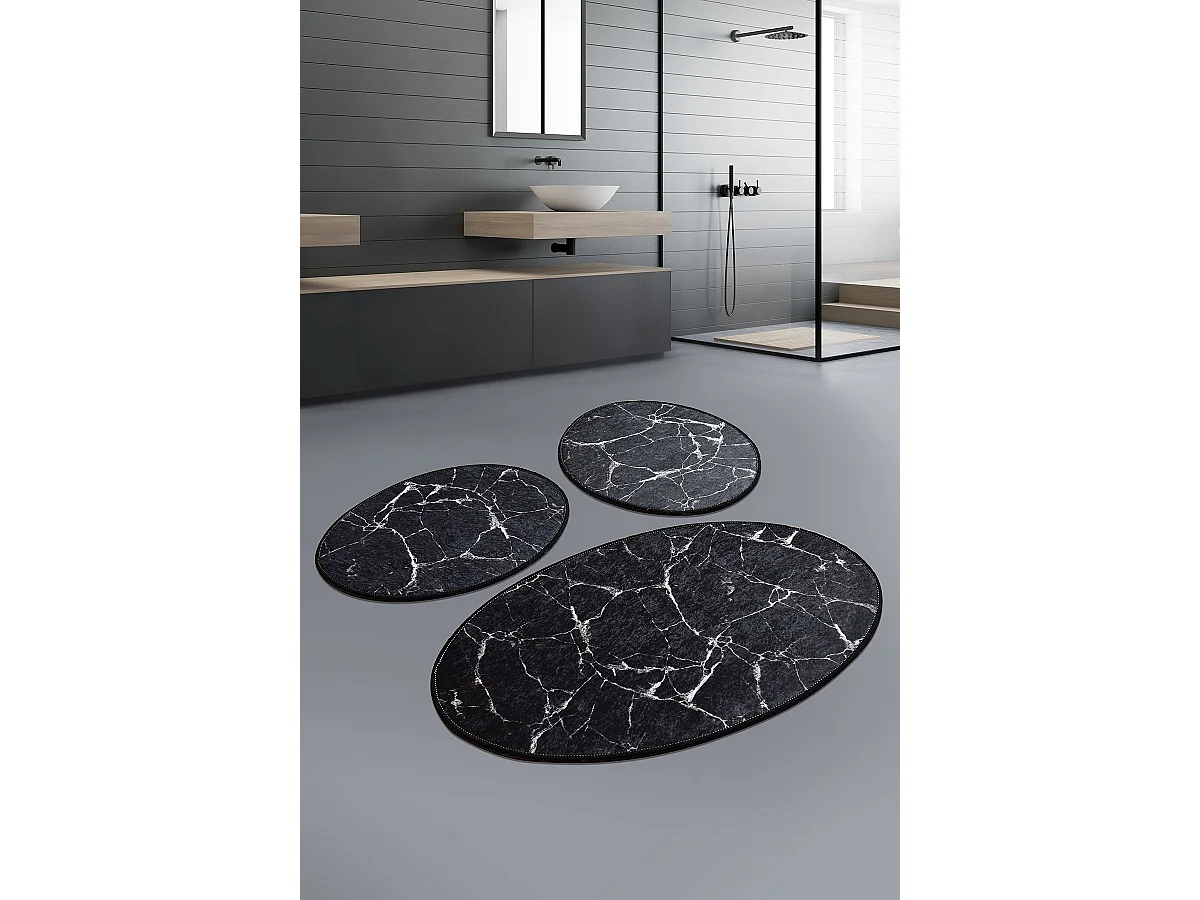 Alfombra de baño Set (3 piezas) Marble  blanco negro