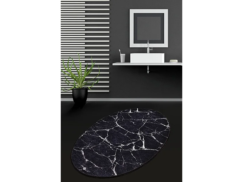 Alfombra de baño Marble DJT  negro azul marino blanco