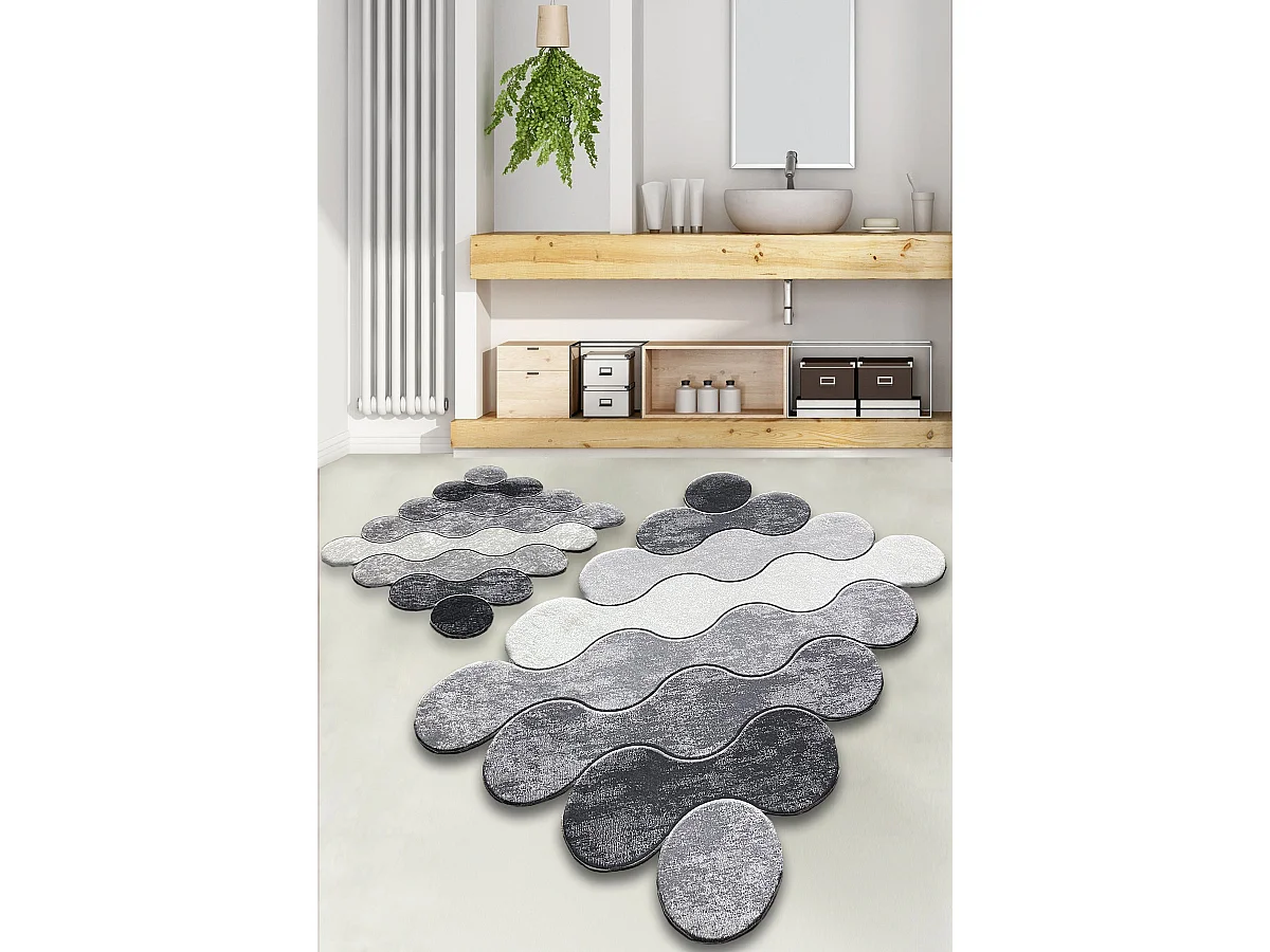 Set Badematten aus Polyester, rutschfest, Circle-Set - Grau