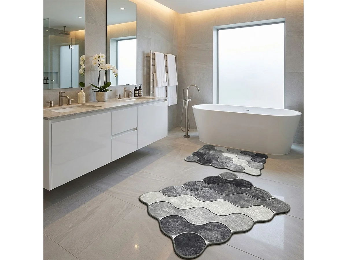 Set Badematten aus Polyester, rutschfest, Circle-Set - Grau