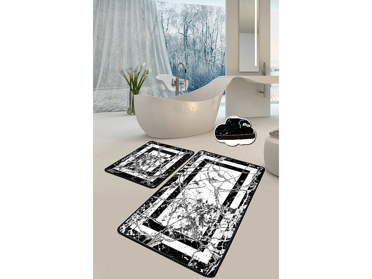 Alfombra de baño Set (2 piezas) Marmor  blanco negro