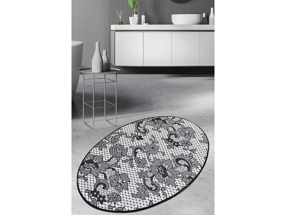 Alfombra de baño Lace DJT  gris blanco negro