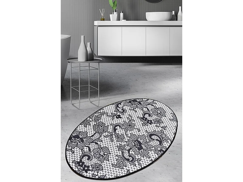 Alfombra de baño Lace DJT  gris blanco negro