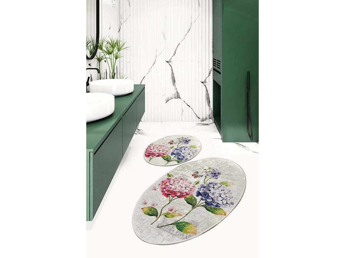 Set Badematten rutschfest waschbar aus Polyester Ortanca