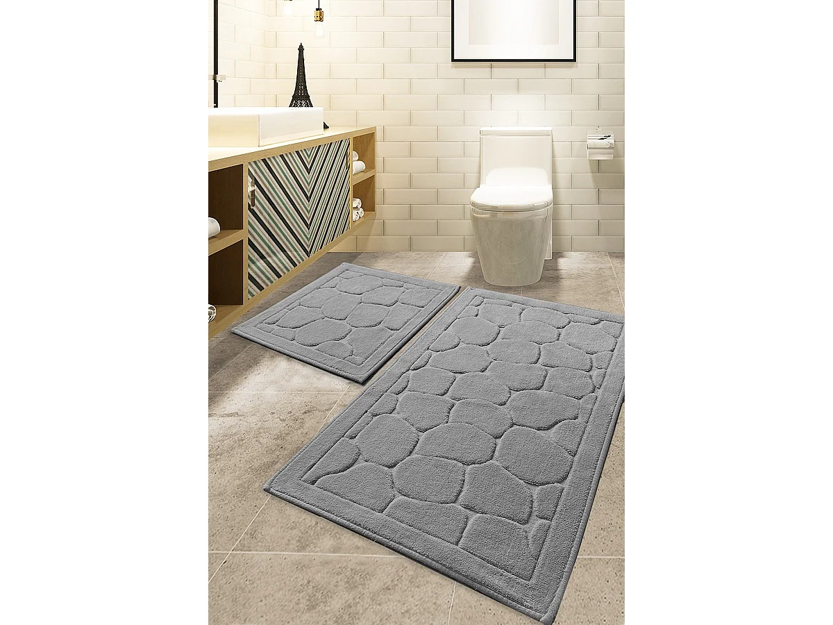 Set Badematten aus rutschfestem Baumwoll-Parma - Grau