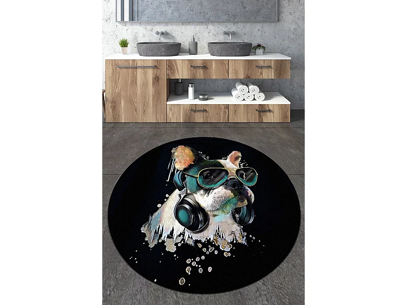 Alfombra de baño Glasses Dog Circle Djt 80 multicolor