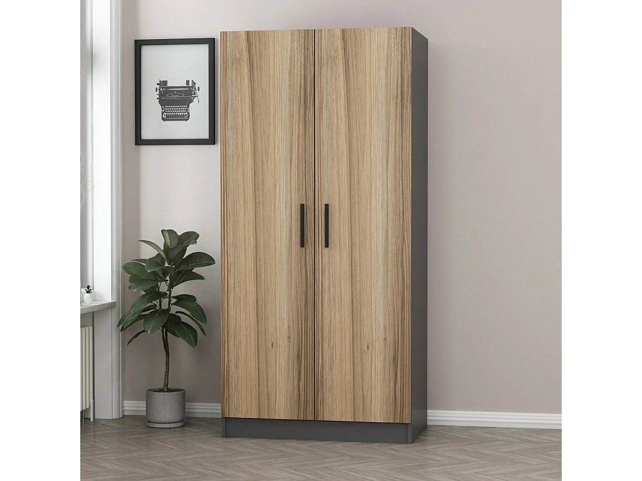 Armario Kale-210 color roble antracita 90x210x52 cm