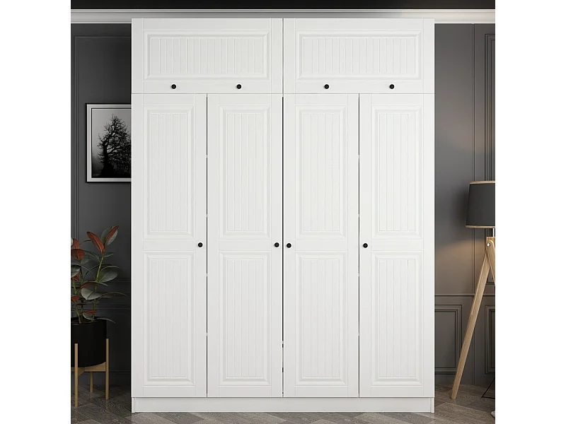 Guardaroba Kailua R123, Bianco, 255x180x52cm, Porte guardaroba: Con cerniere
