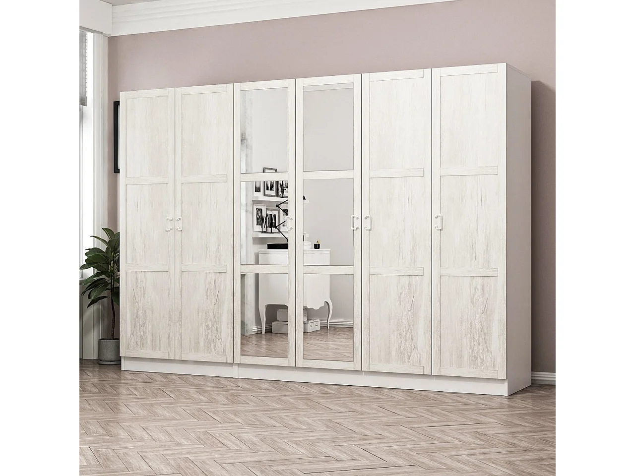 Guardaroba Kailua P122, Bianco, 190x225x52cm, Porte guardaroba: Con cerniere