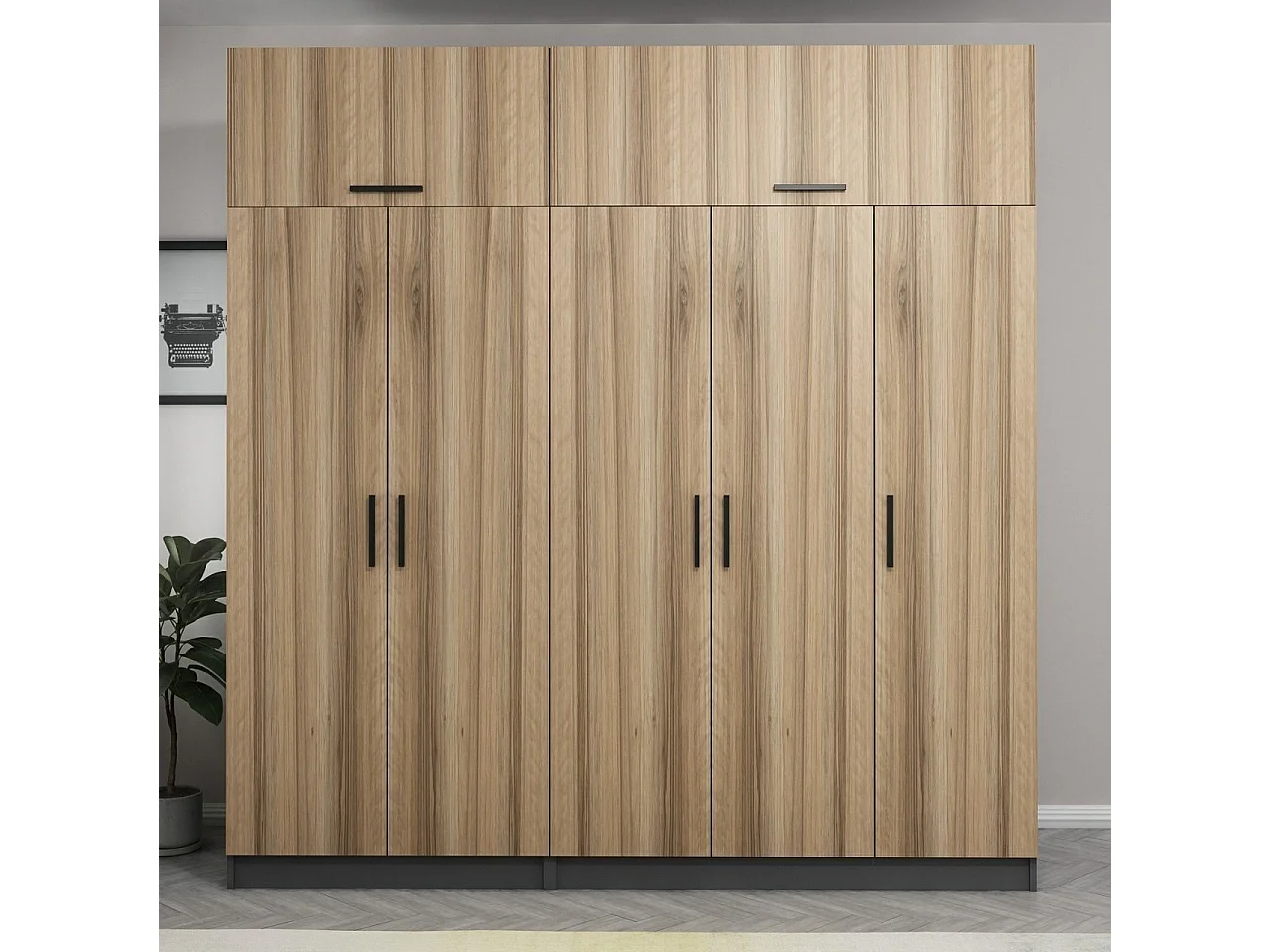 Guardaroba Kailua L257, Quercia|Antracite, 235x225x52cm, Porte guardaroba: Con cerniere
