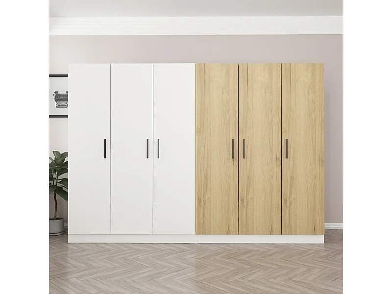 Armario Kale-3957 color nogal blanco 270x210x52 cm