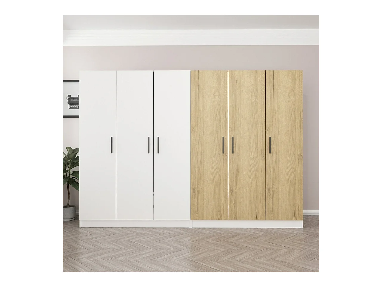 Armario Kale-3957 color nogal blanco 270x210x52 cm