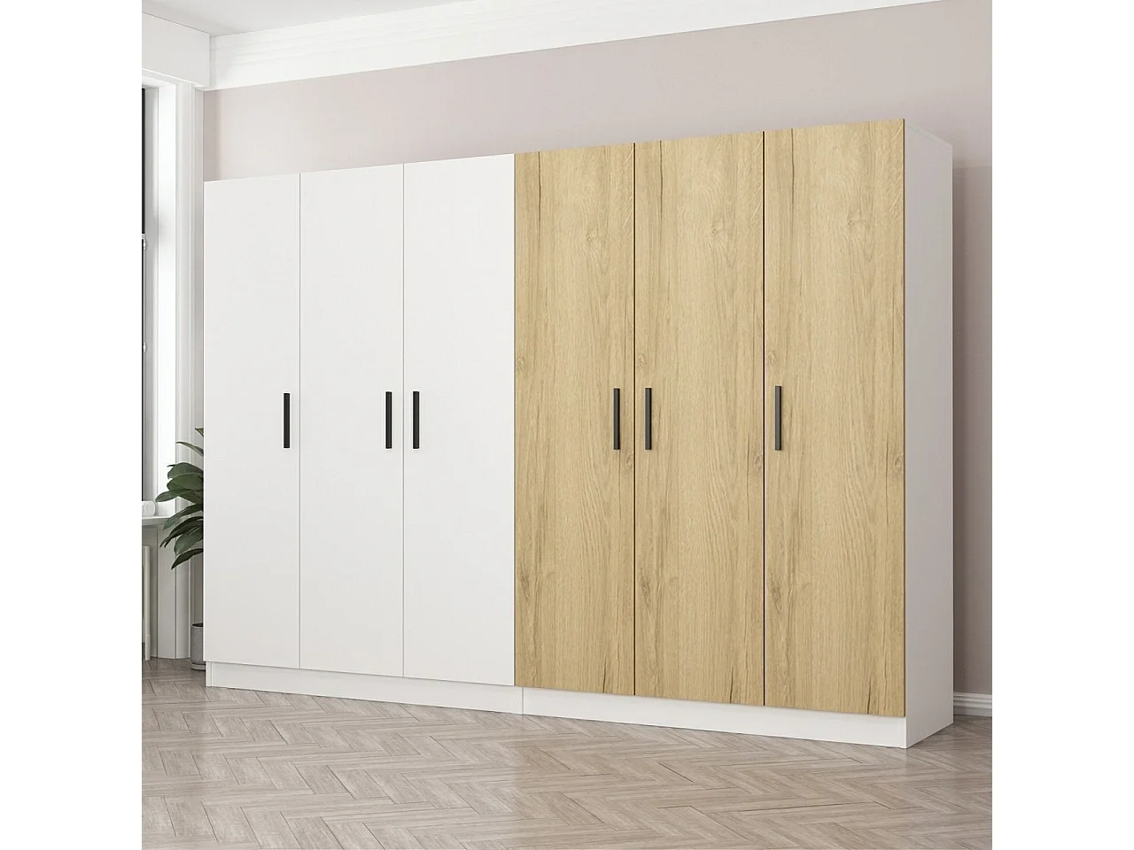 Armario Kale-3957 color nogal blanco 270x210x52 cm