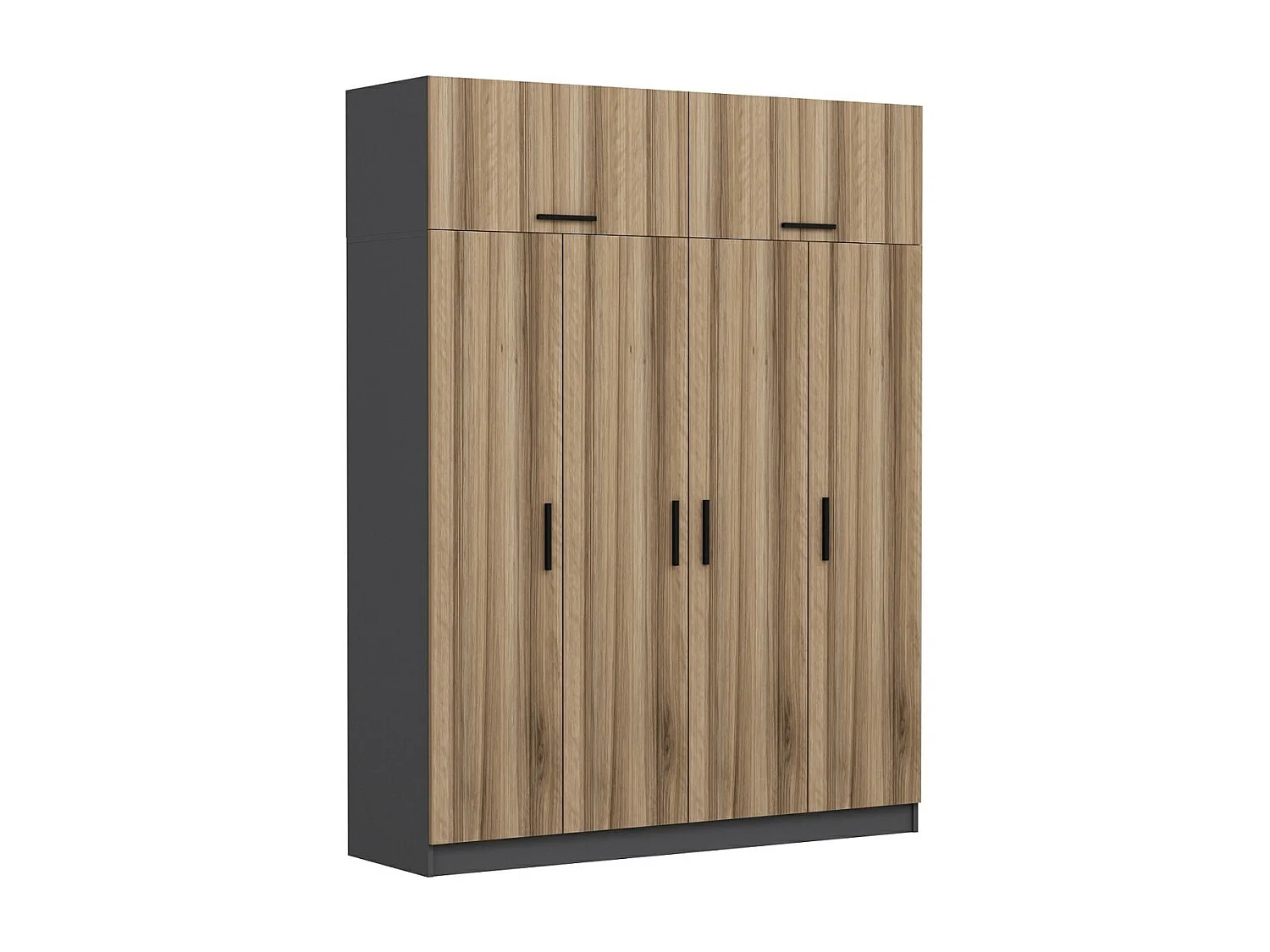 Guardaroba Kailua L147, Quercia|Antracite, 235x180x52cm, Porte guardaroba: Con cerniere