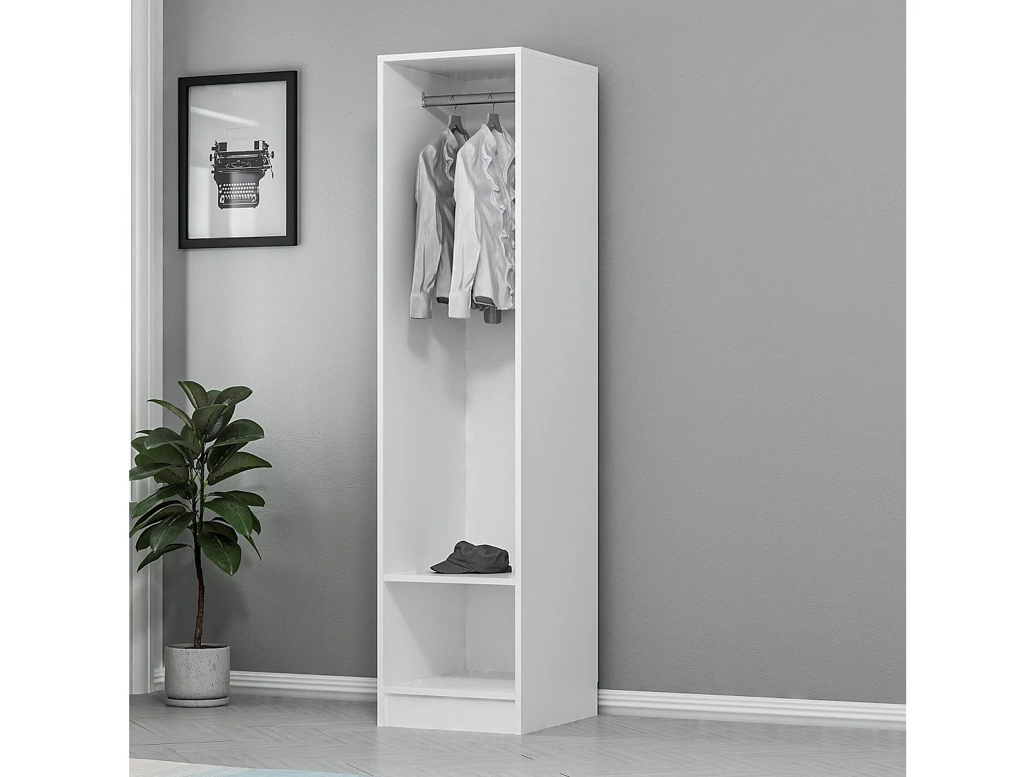 Guardaroba Kailua L336, Bianco, 210x45x52cm, Numero di ripiani: 1.00