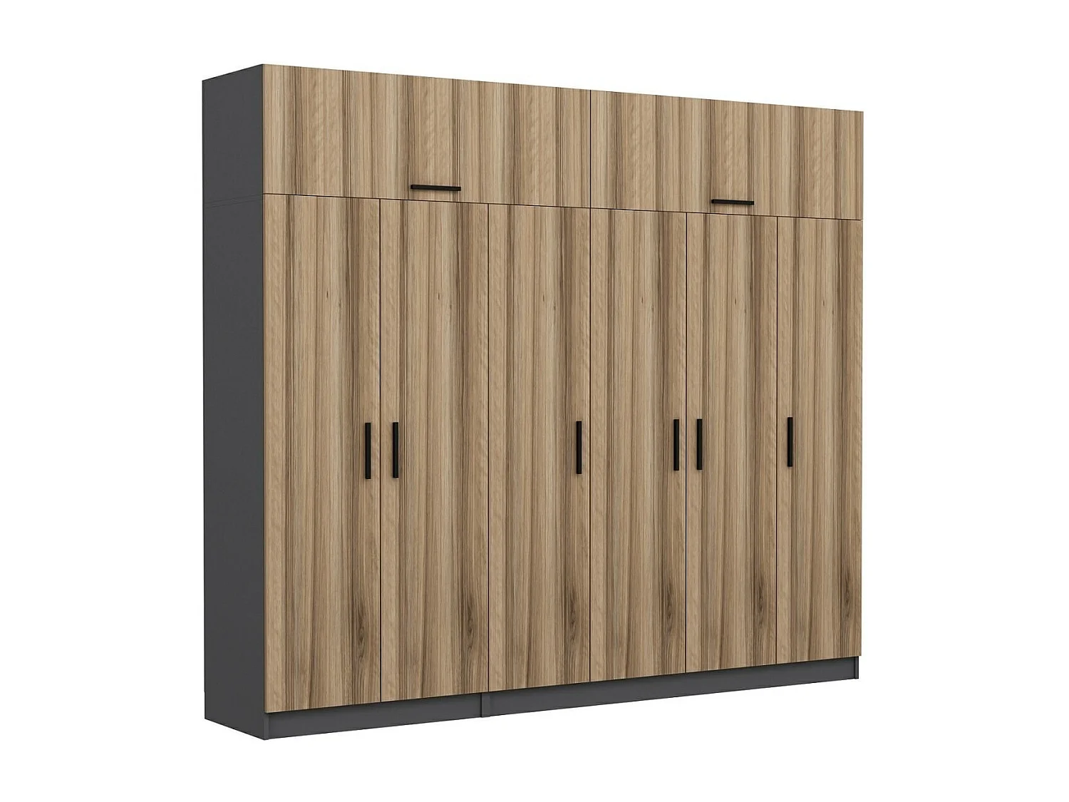 Guardaroba Kailua L322, Antracite|Quercia, 255x270x52cm, Porte guardaroba: Con cerniere