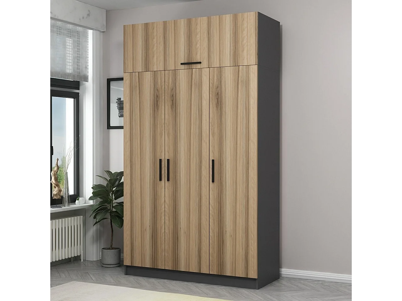 Guardaroba Kailua 1605, Luminoso legno|Antracite, 235x135x52cm