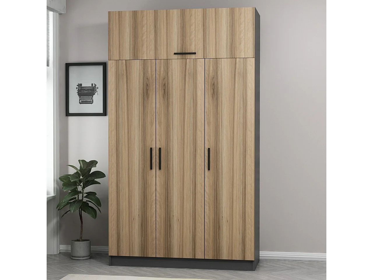 Guardaroba Kailua 1605, Luminoso legno|Antracite, 235x135x52cm