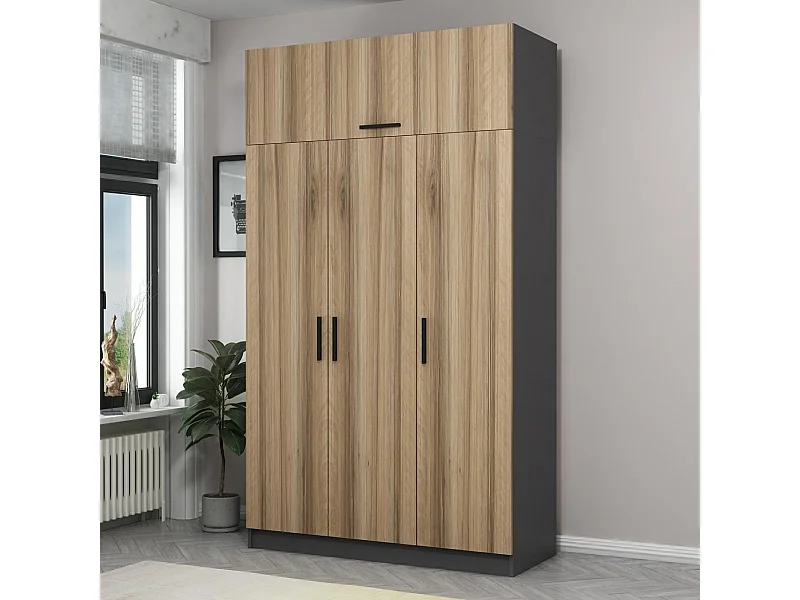Guardaroba Kailua 1605, Luminoso legno|Antracite, 235x135x52cm