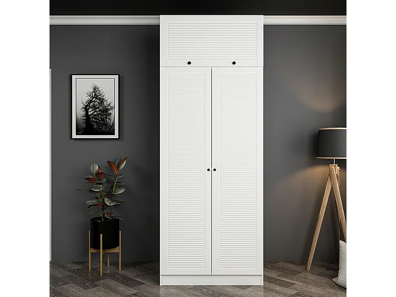 Guardaroba Kailua R107, Bianco, 255x90x52cm, Porte guardaroba: Con cerniere