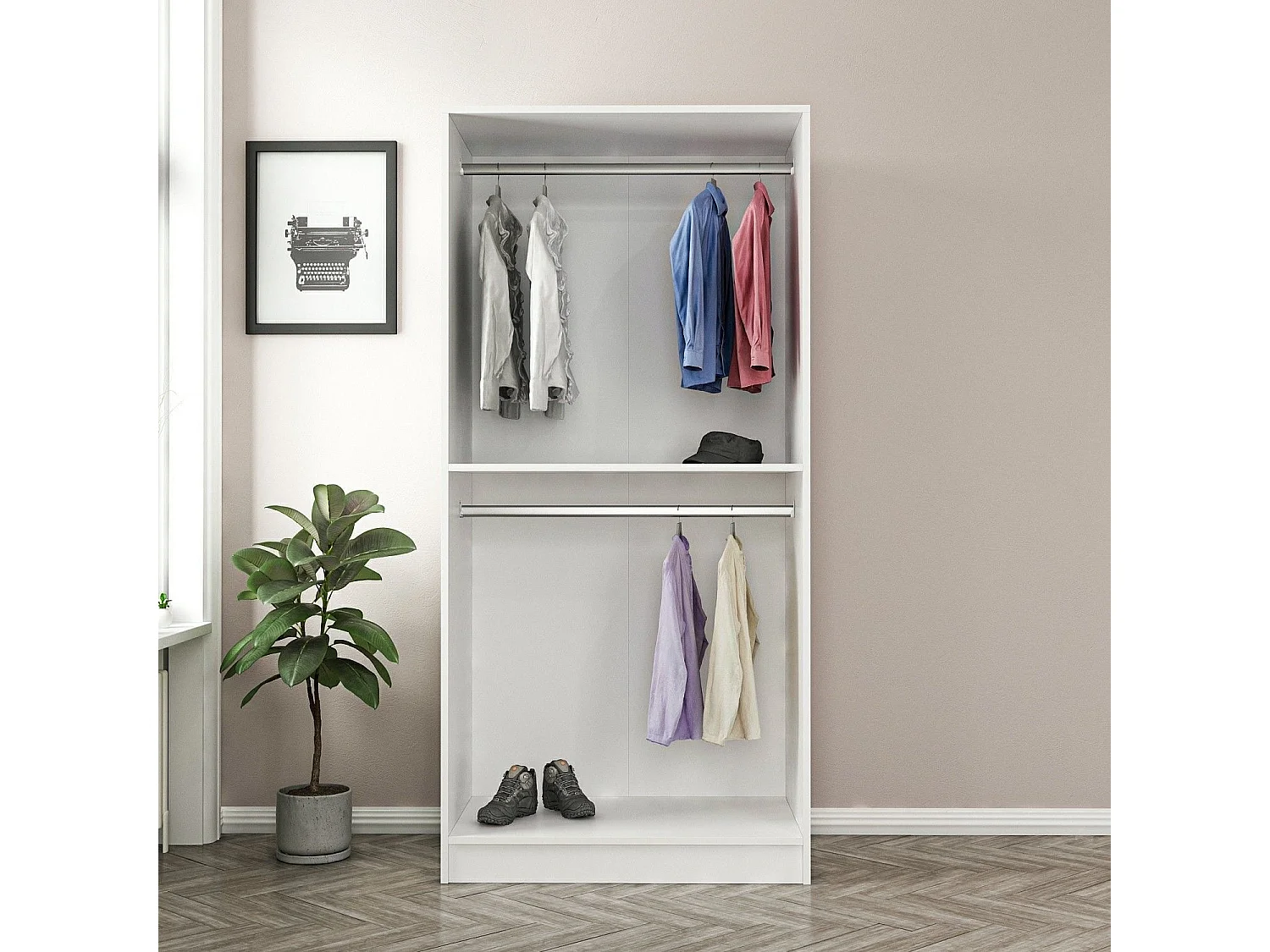 Guardaroba Kailua R102, Bianco, 190x90x52cm, Porte guardaroba: Con cerniere