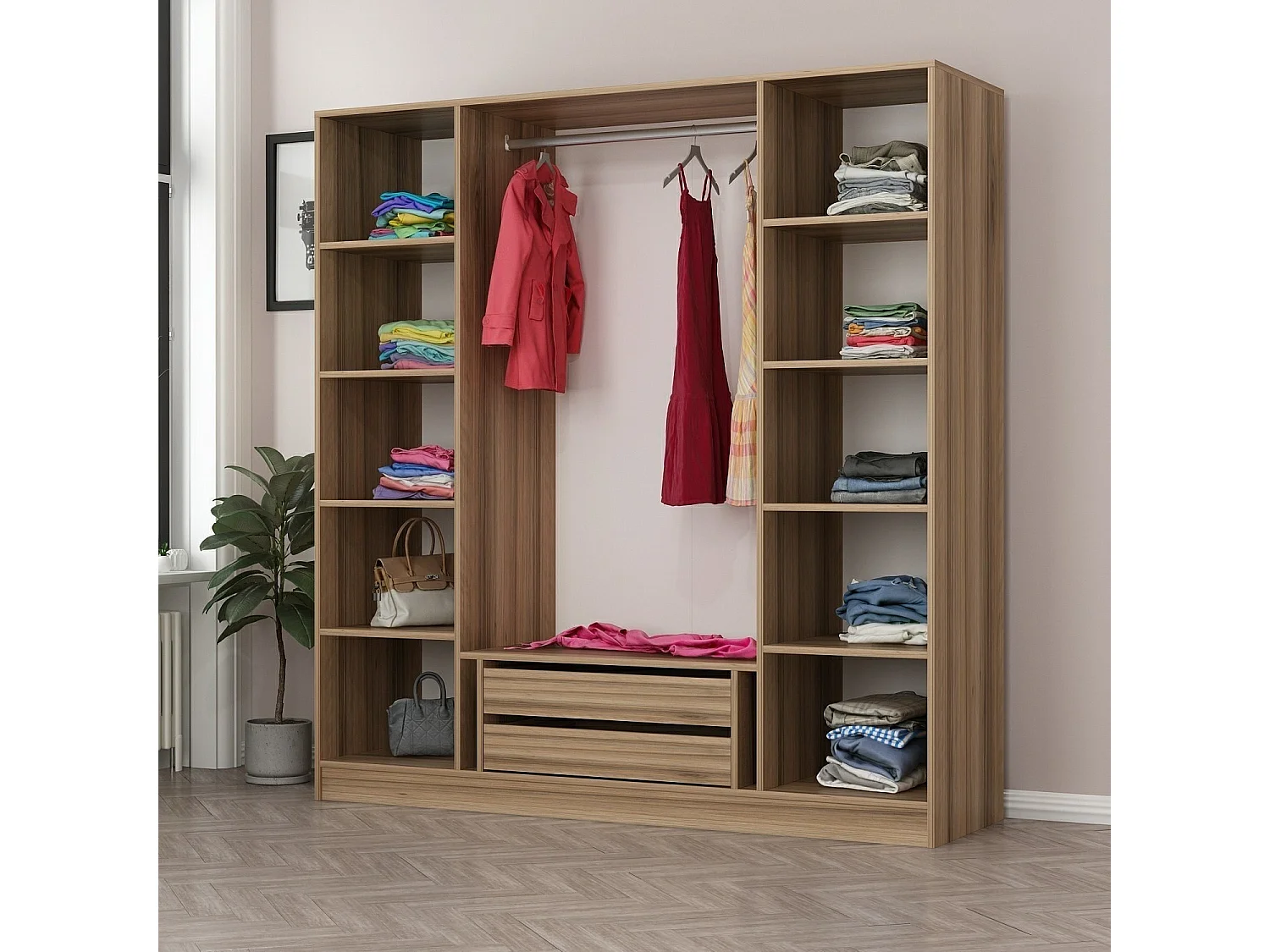 Guardaroba Kailua L135, Quercia, 190x180x52cm, Porte guardaroba: Con cerniere