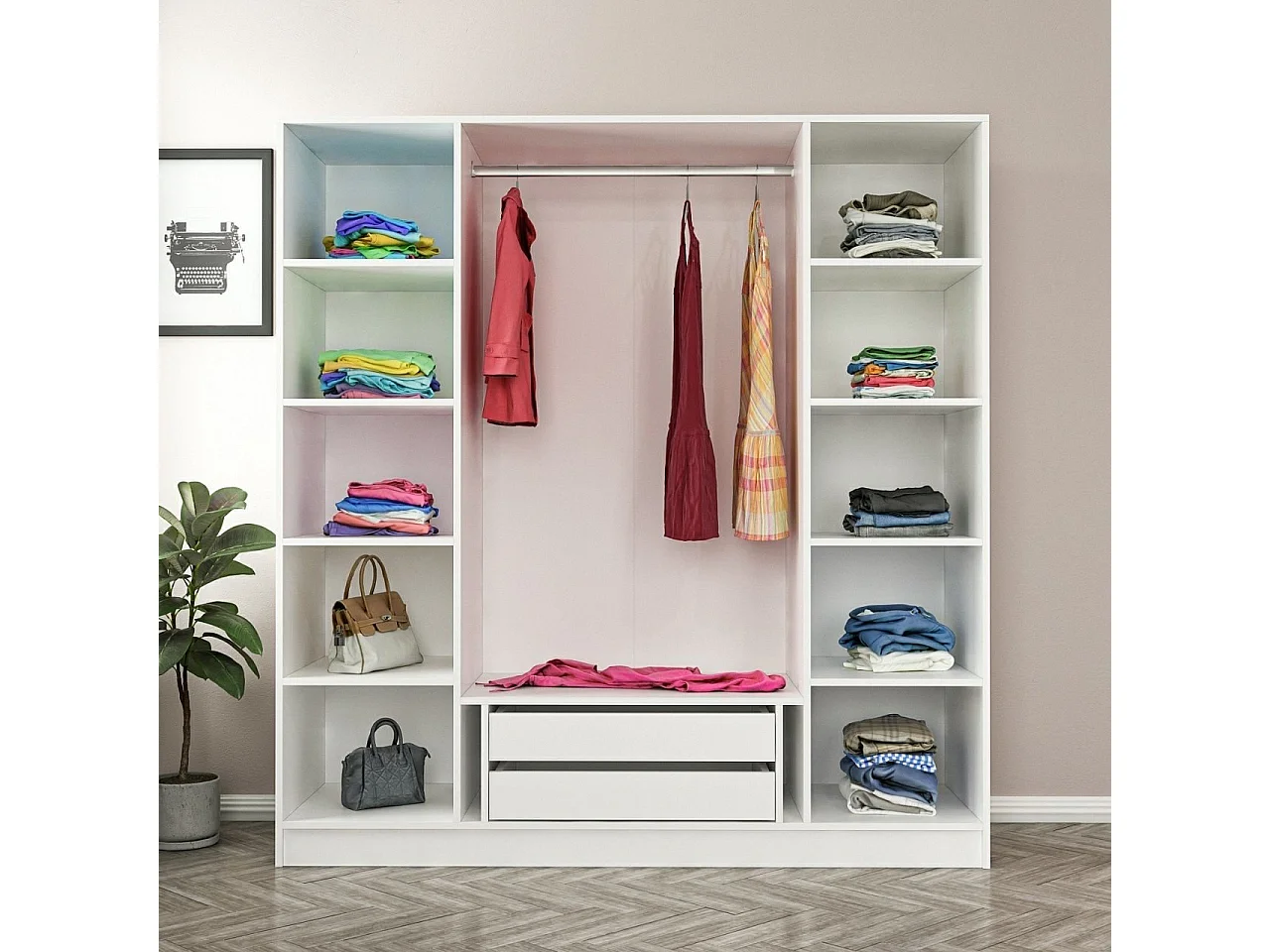 Armario Kale-3954 blanco color nogal 180x210x52 cm