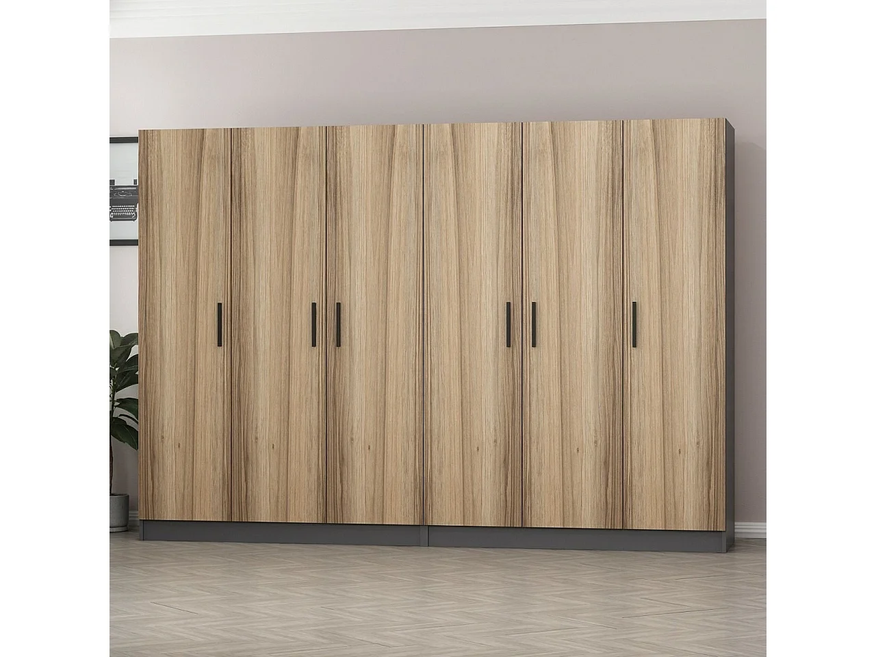 Guardaroba Kailua L160, Antracite|Quercia, 190x270x52cm, Porte guardaroba: Con cerniere