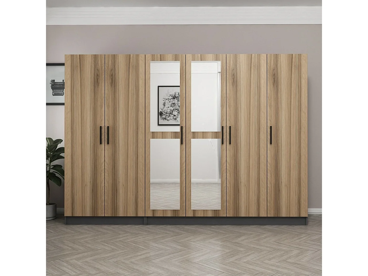 Guardaroba Kailua L313, Quercia|Antracite, 190x225x52cm, Porte guardaroba: Con cerniere