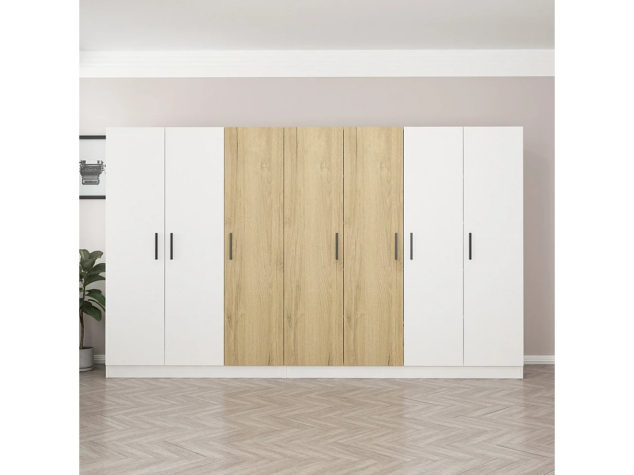 Armario Kale-3114 color nogal blanco 315x190x52 cm