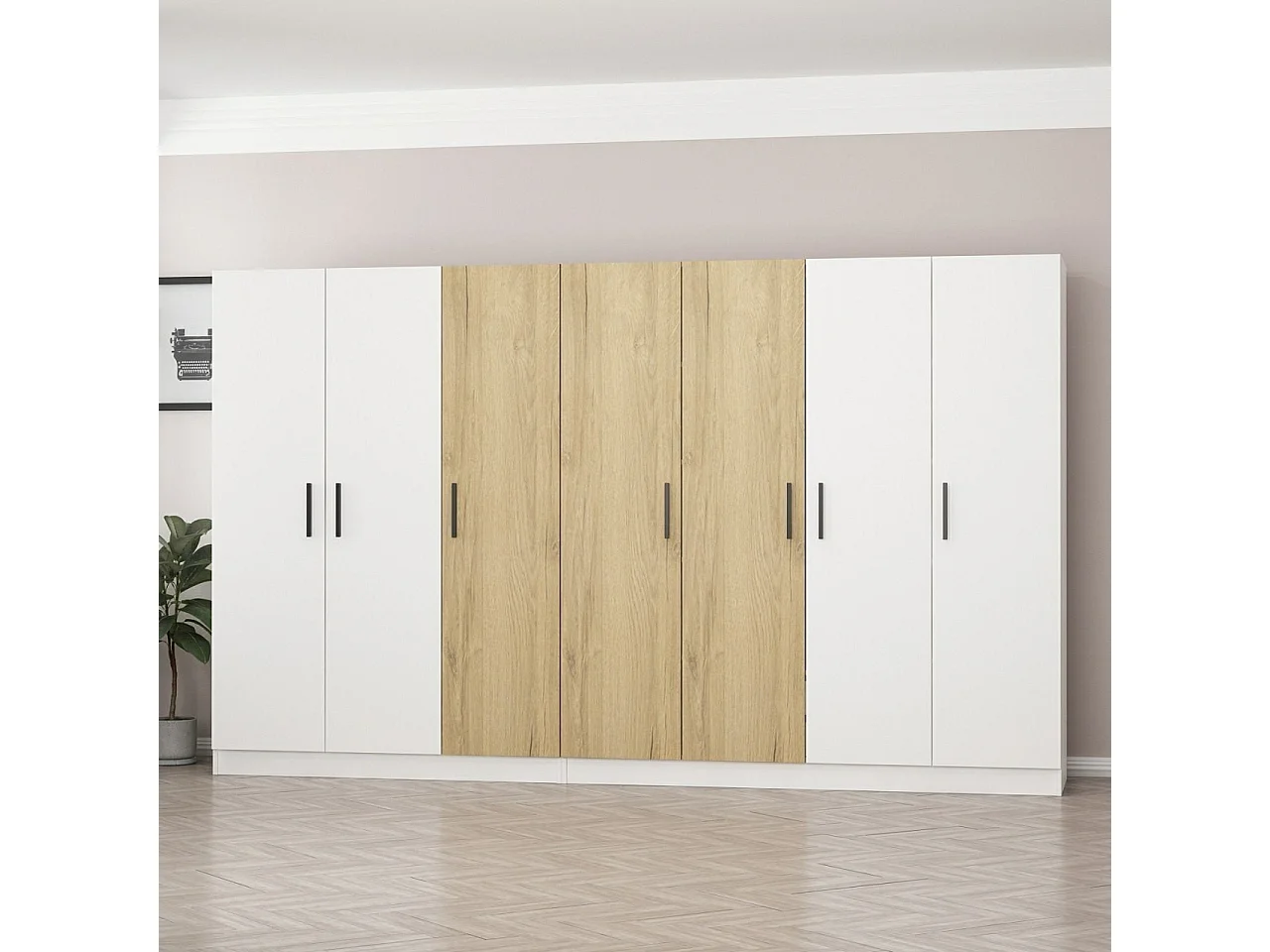 Armario Kale-3114 color nogal blanco 315x190x52 cm