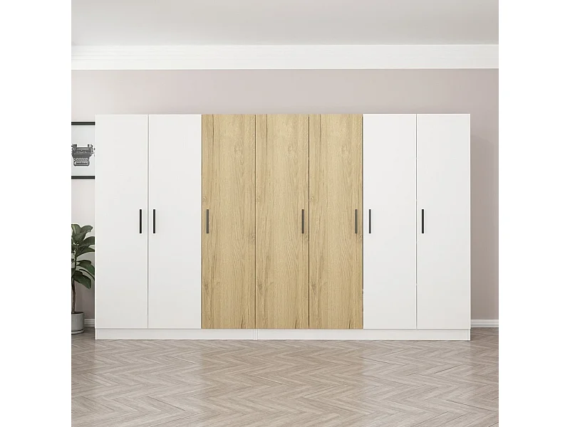 Guardaroba Kailua L166, Noce|Bianco, 190x315x52cm, Porte guardaroba: Con cerniere