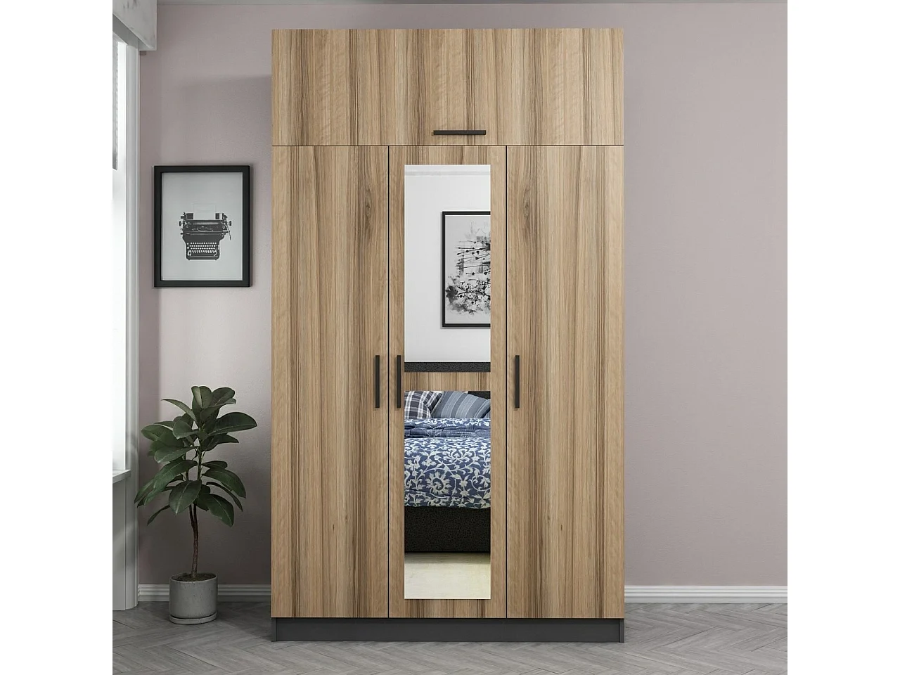 Guardaroba Kailua 1603, Luminoso legno|Antracite, 255x135x52cm