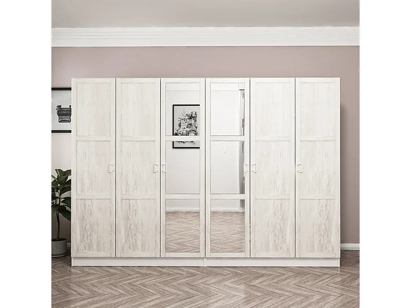 Guardaroba Kailua P137, Rovere sbiancato, 210x270x52cm, Porte guardaroba: Con cerniere