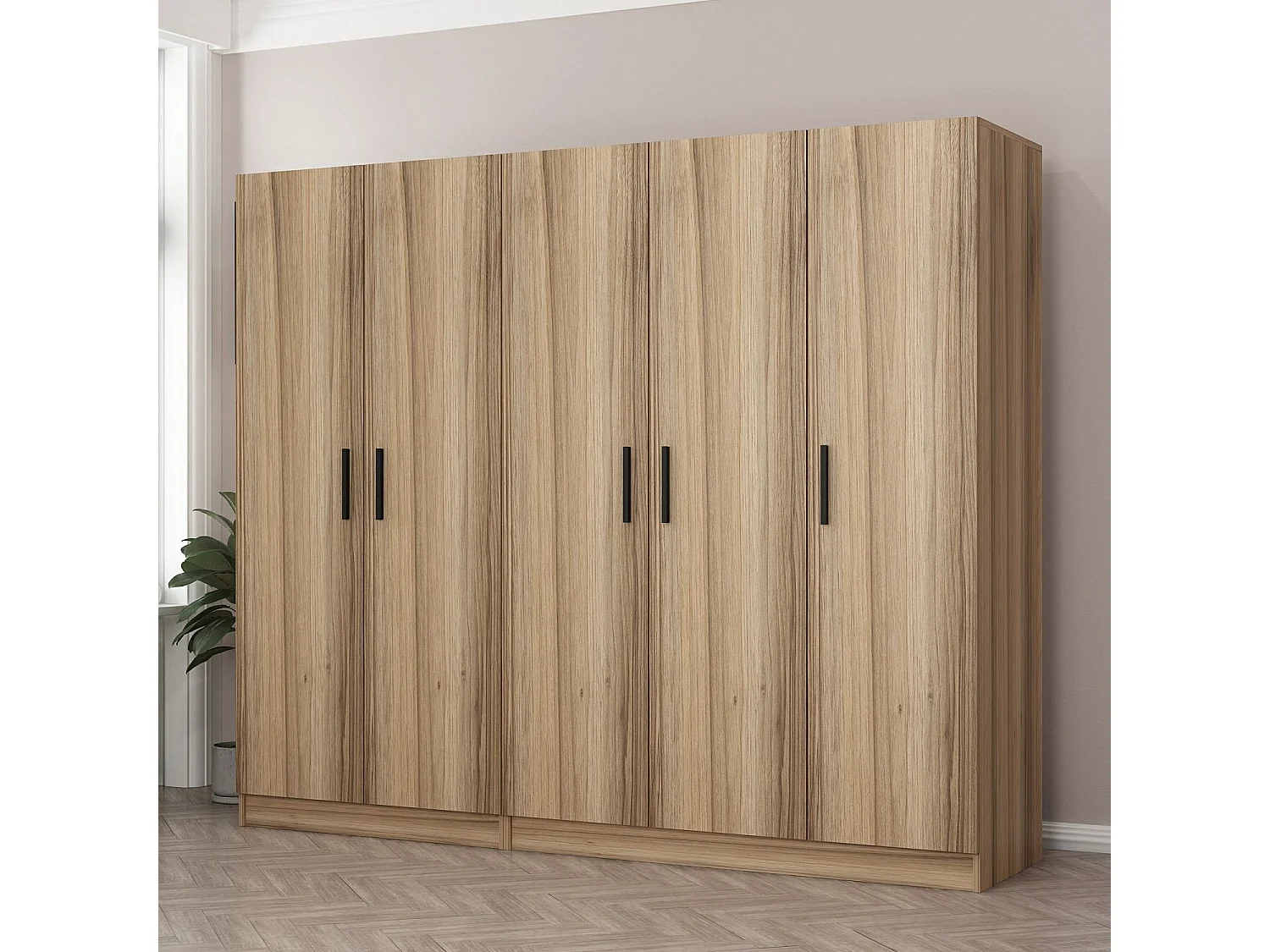 Guardaroba Kailua L141, Quercia, 210x225x52cm, Porte guardaroba: Con cerniere