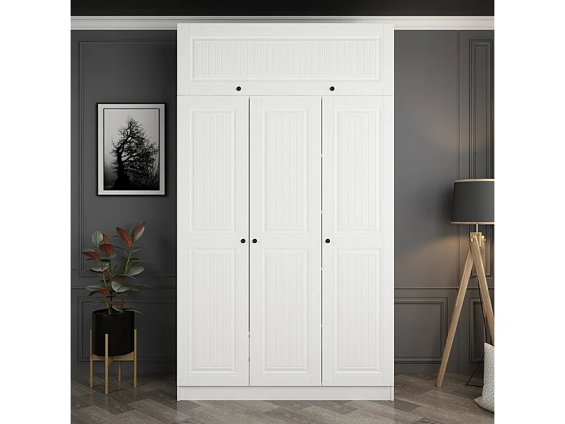 Guardaroba Kailua 975, Bianco, 235x135x52cm, Porte guardaroba: Con cerniere
