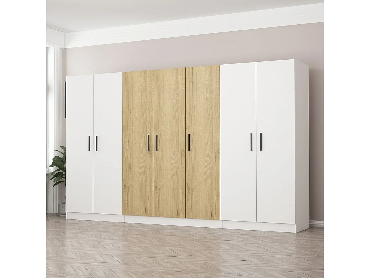 Guardaroba Kailua L165, Noce|Bianco, 190x315x52cm, Porte guardaroba: Con cerniere