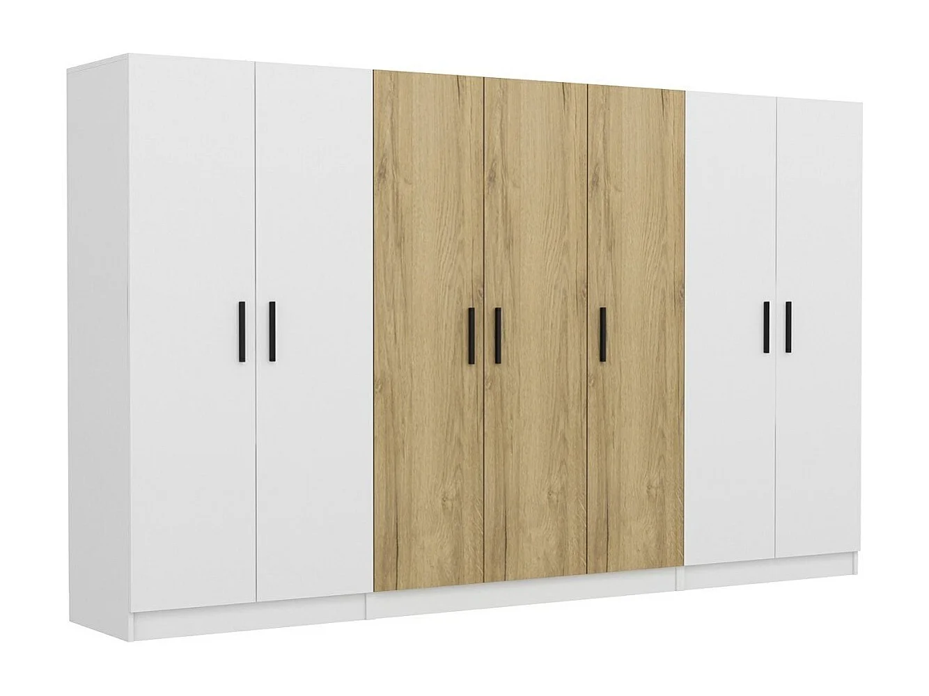 Guardaroba Kailua L165, Noce|Bianco, 190x315x52cm, Porte guardaroba: Con cerniere