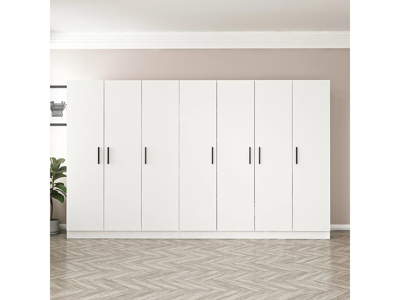 Guardaroba Kailua L157, Bianco, 210x315x52cm, Porte guardaroba: Con cerniere