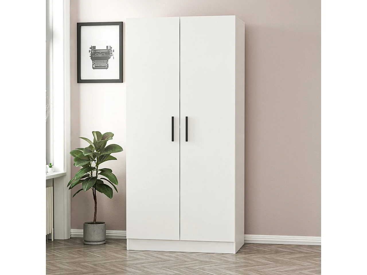 Guardaroba Kailua L101, Bianco, 210x90x52cm, Porte guardaroba: Con cerniere