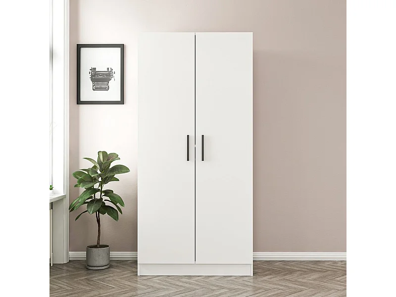Guardaroba Kailua L101, Bianco, 210x90x52cm, Porte guardaroba: Con cerniere
